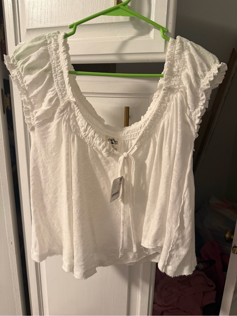 We The Free White Ruffled Scoop Neck Cropped Top